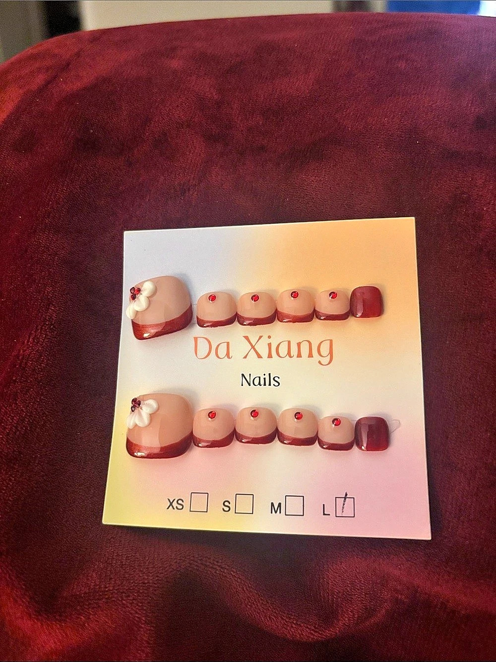 Da Xiang Press-On Nails Pink & Red Large NWT